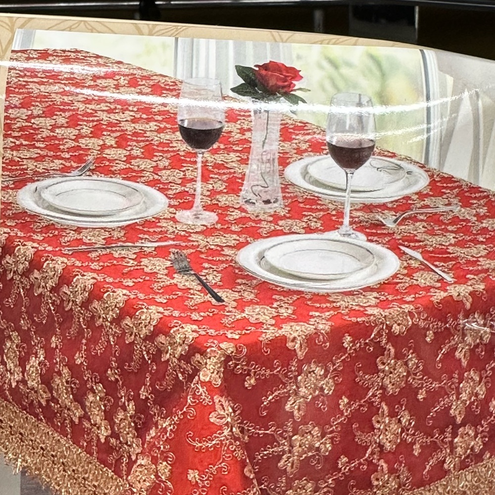 Christmas Luxury Table Cloth  Megan red & gold  Embroidery .